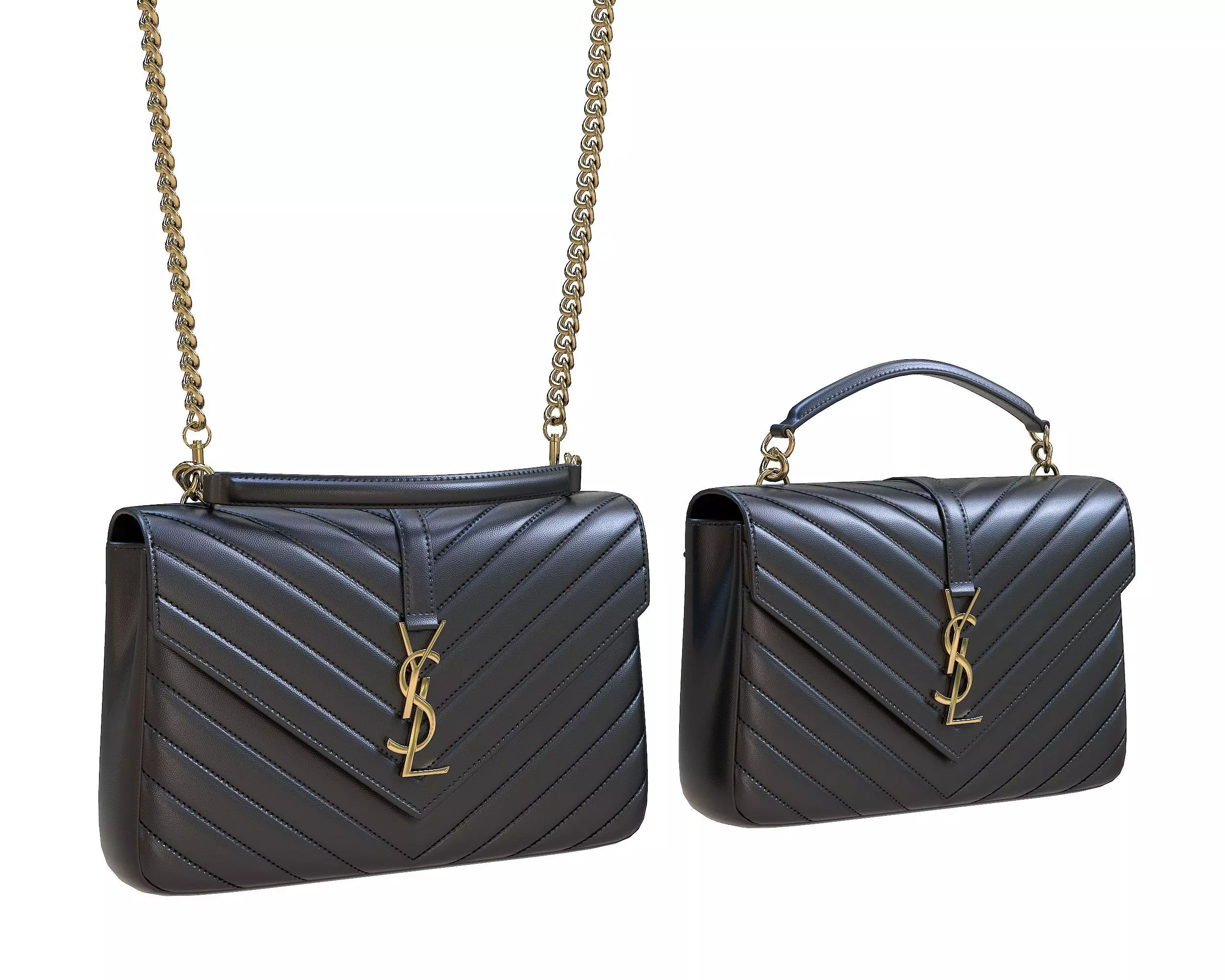 YSL Saint Laurent College Medium Chain Bag Black Low-poly 3D model_0