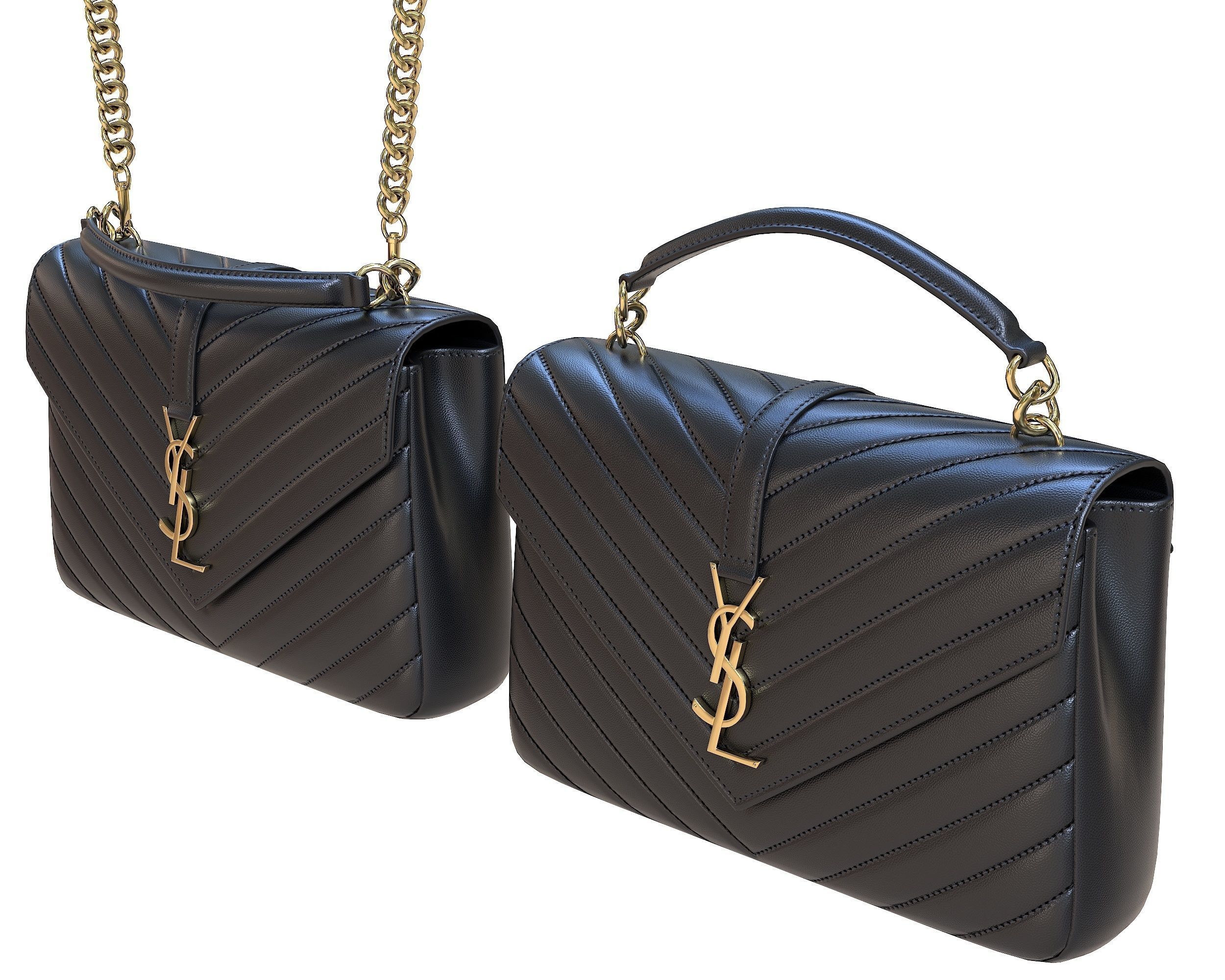 YSL Saint Laurent College Medium Chain Bag Black Low-poly 3D model_4