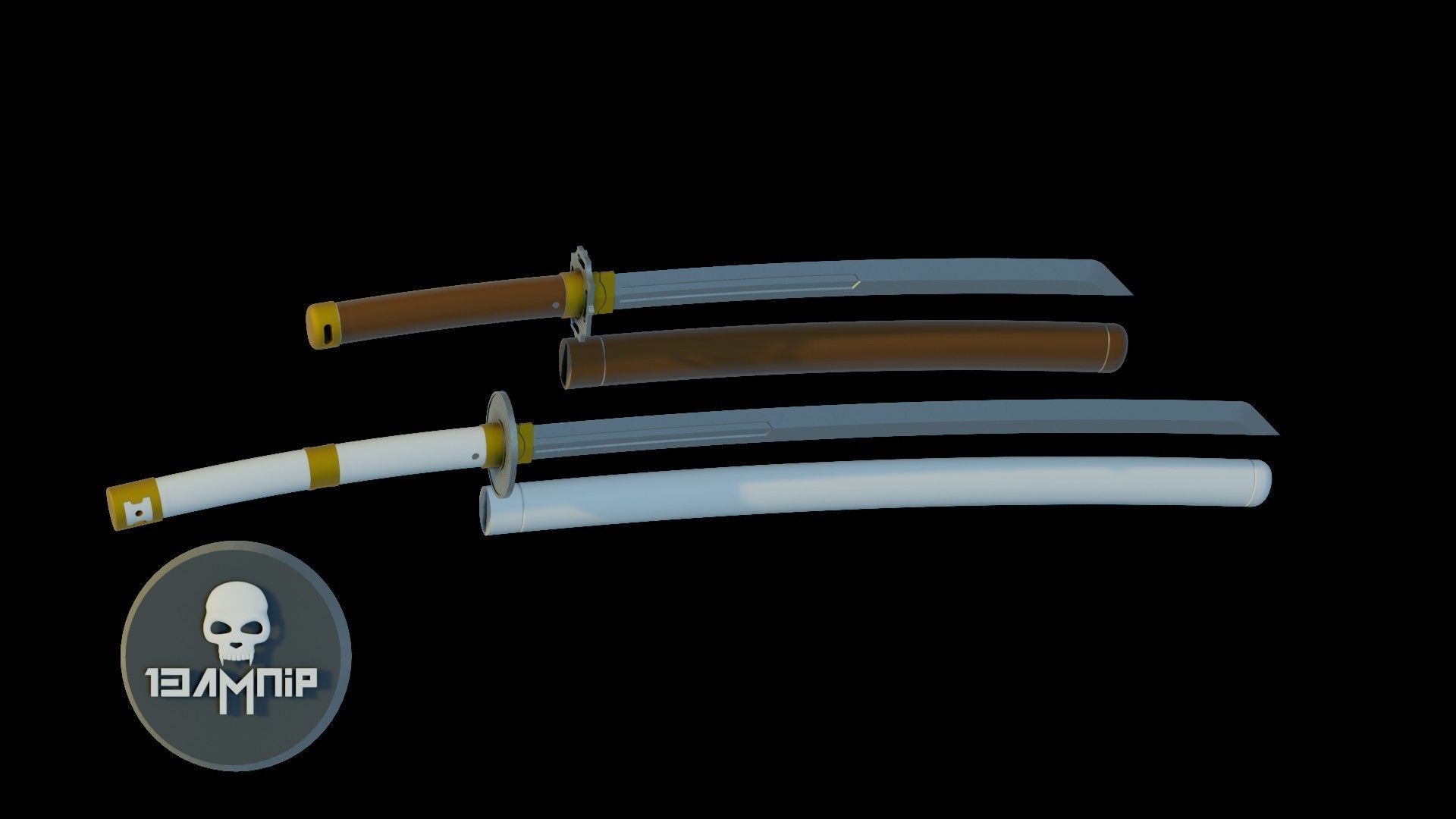 Katana two samurai swords 3D print model_1