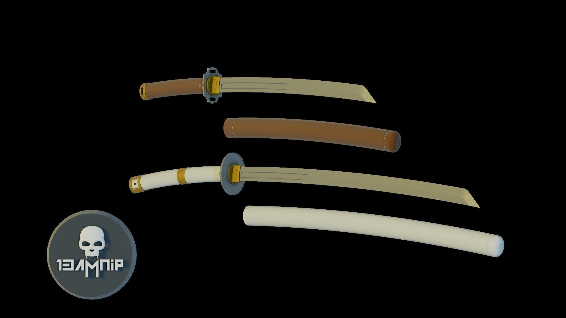 Katana two samurai swords 3D print model_2