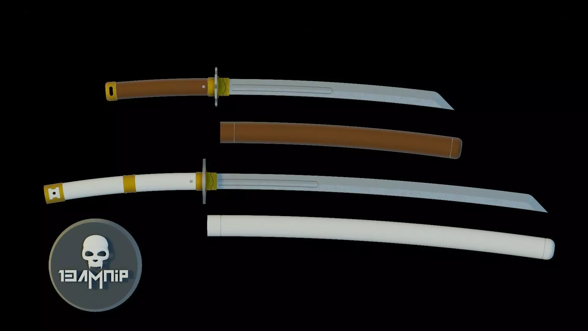 Katana two samurai swords 3D print model_0