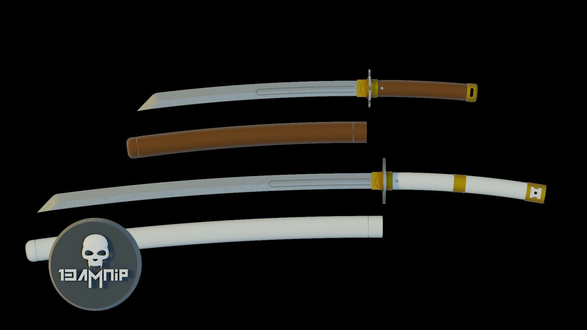 Katana two samurai swords 3D print model_5