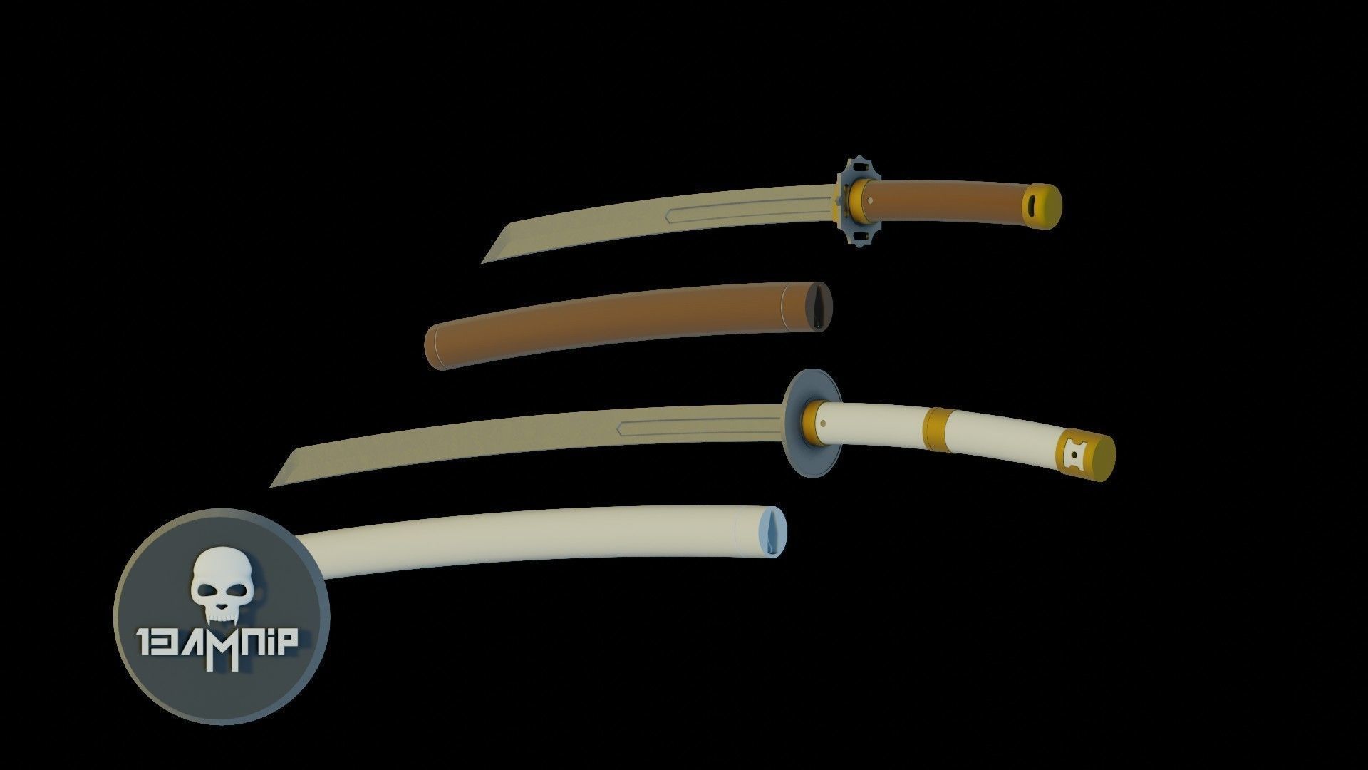 Katana two samurai swords 3D print model_6