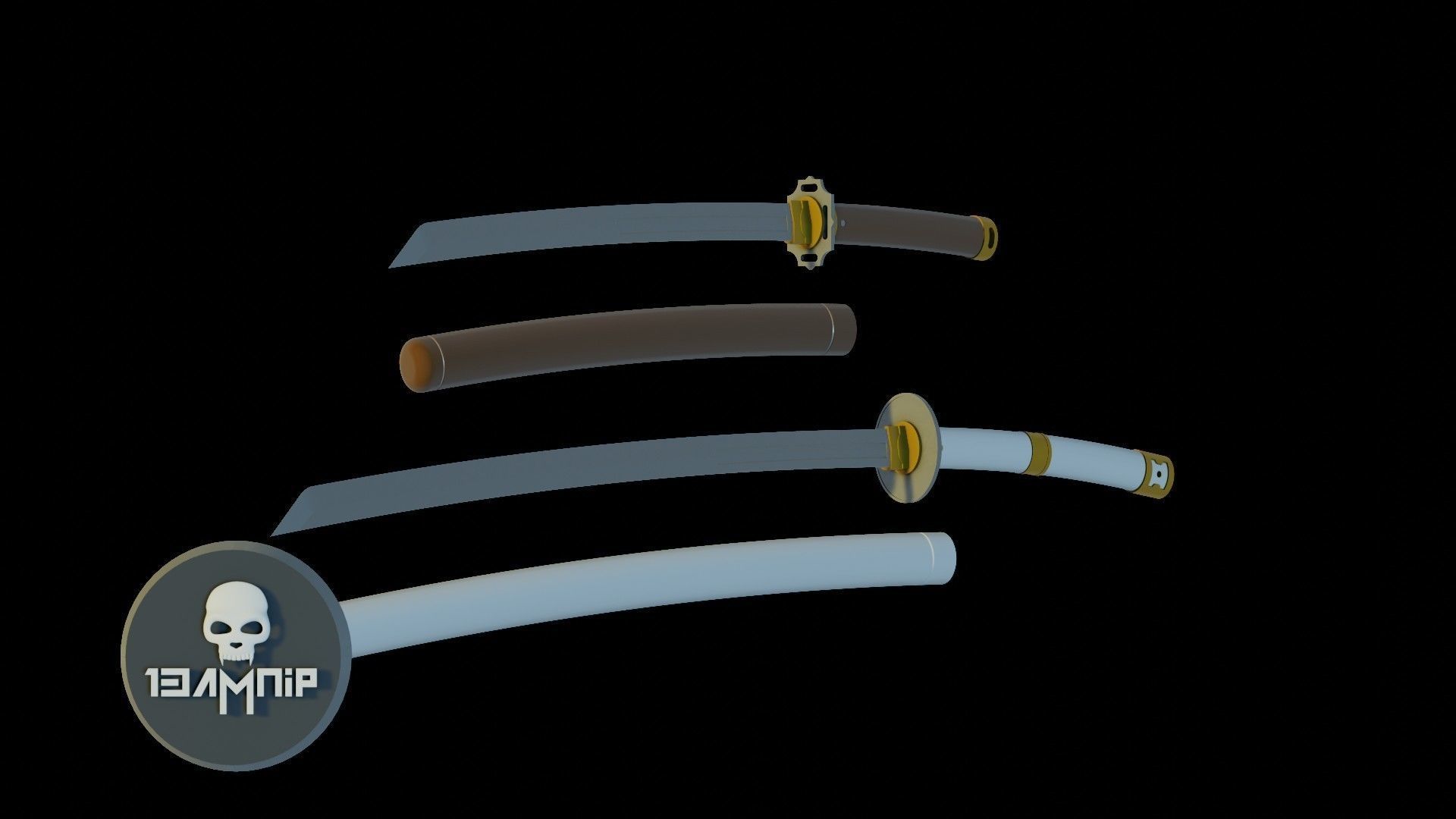 Katana two samurai swords 3D print model_4