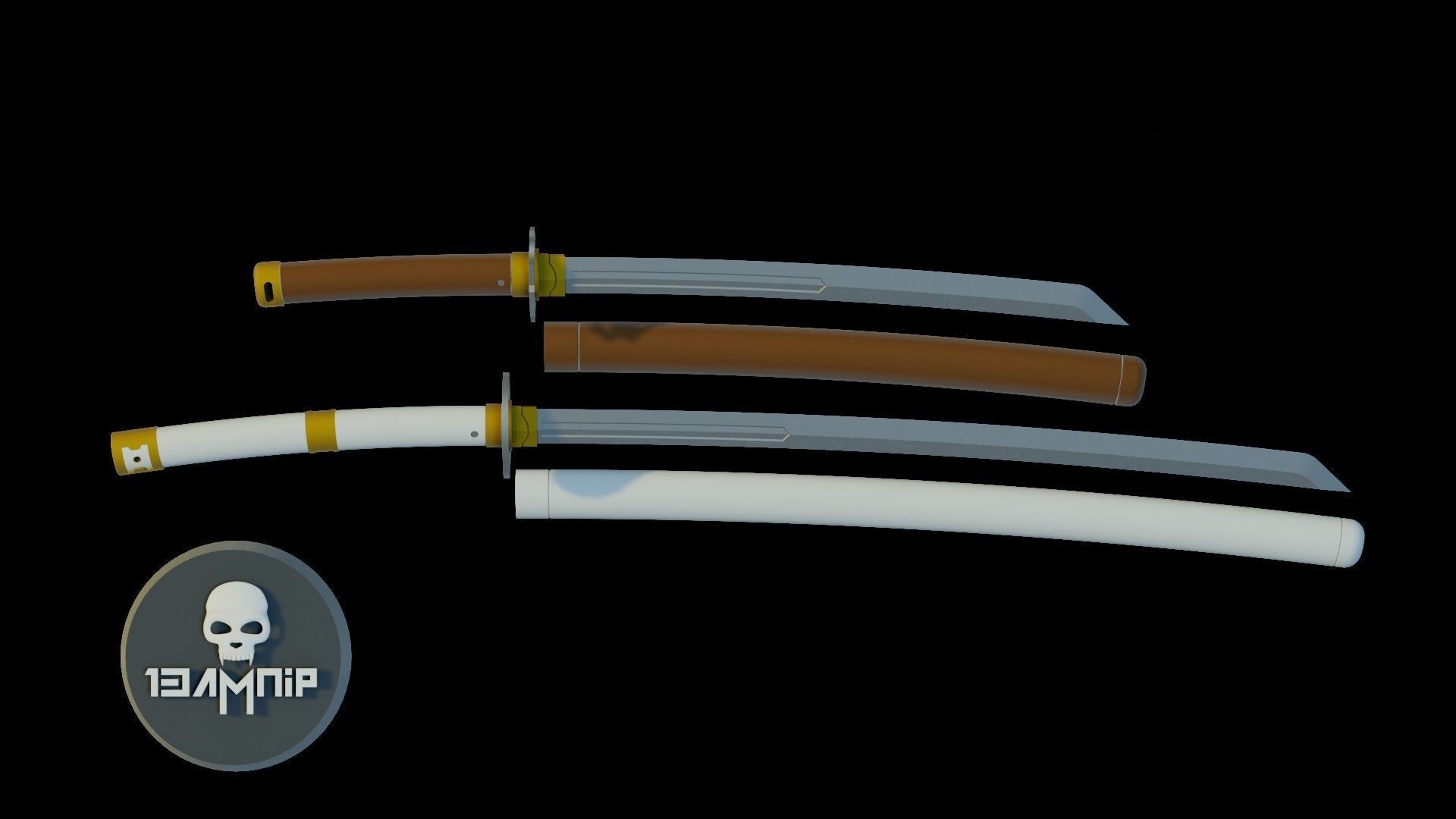 Katana two samurai swords 3D print model_9