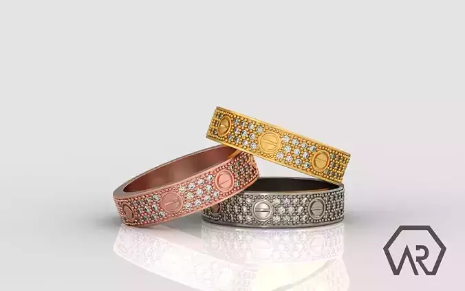 Wedding Band Diamond Pave Ring Medium Version 3d Print Model D32