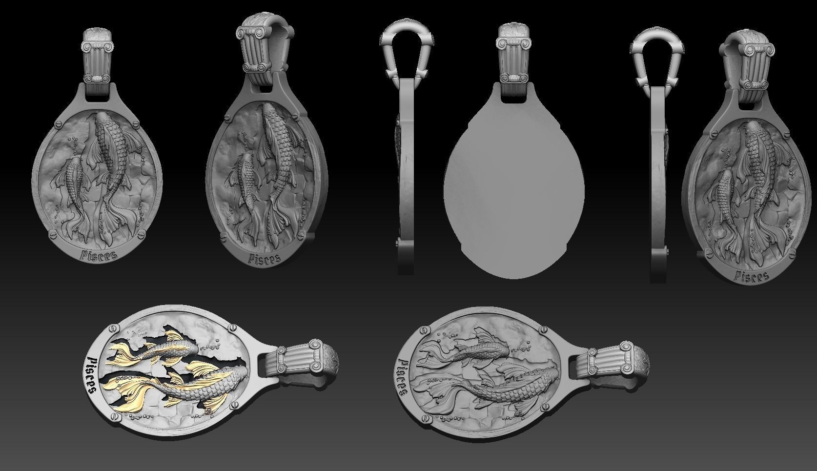 Pisces Zodiac  pendant 3D print model_8