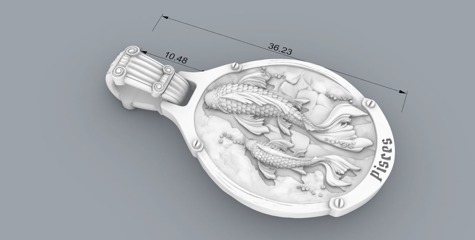 Pisces Zodiac  pendant 3D print model_7