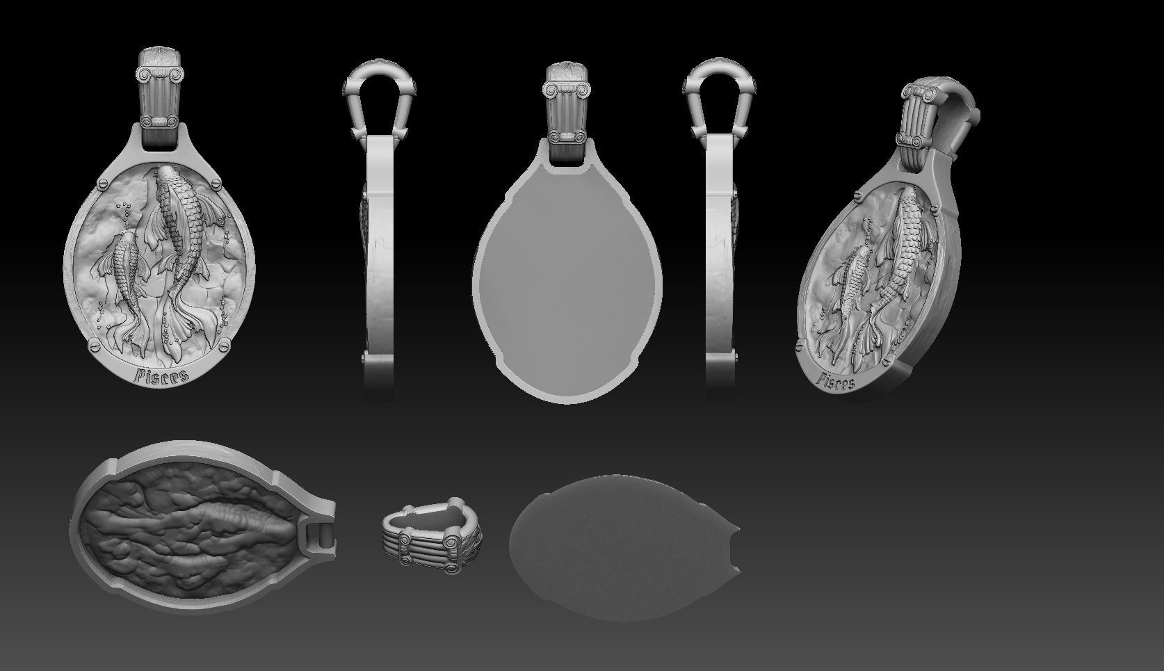 Pisces Zodiac  pendant 3D print model_4