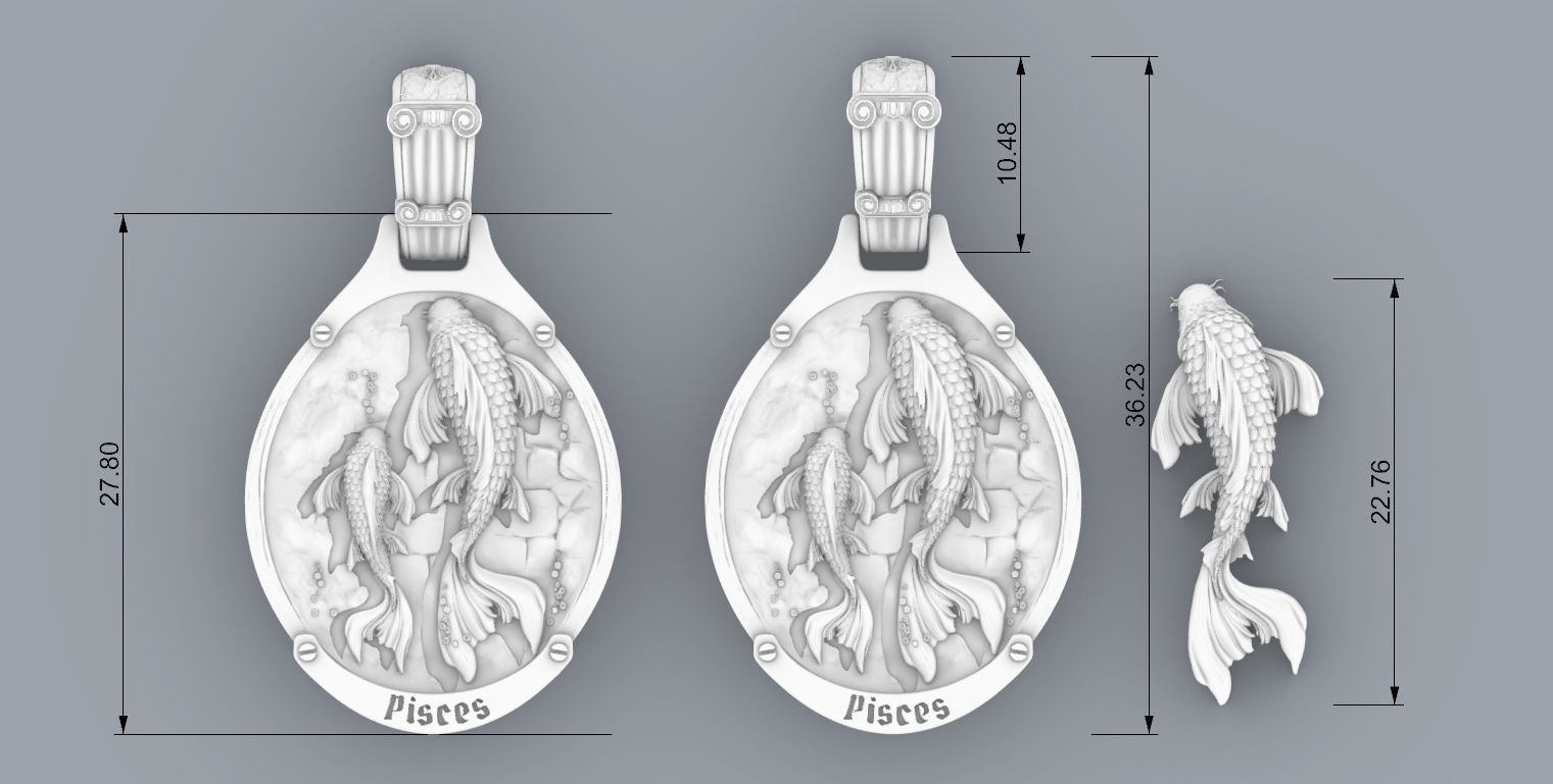 Pisces Zodiac  pendant 3D print model_2