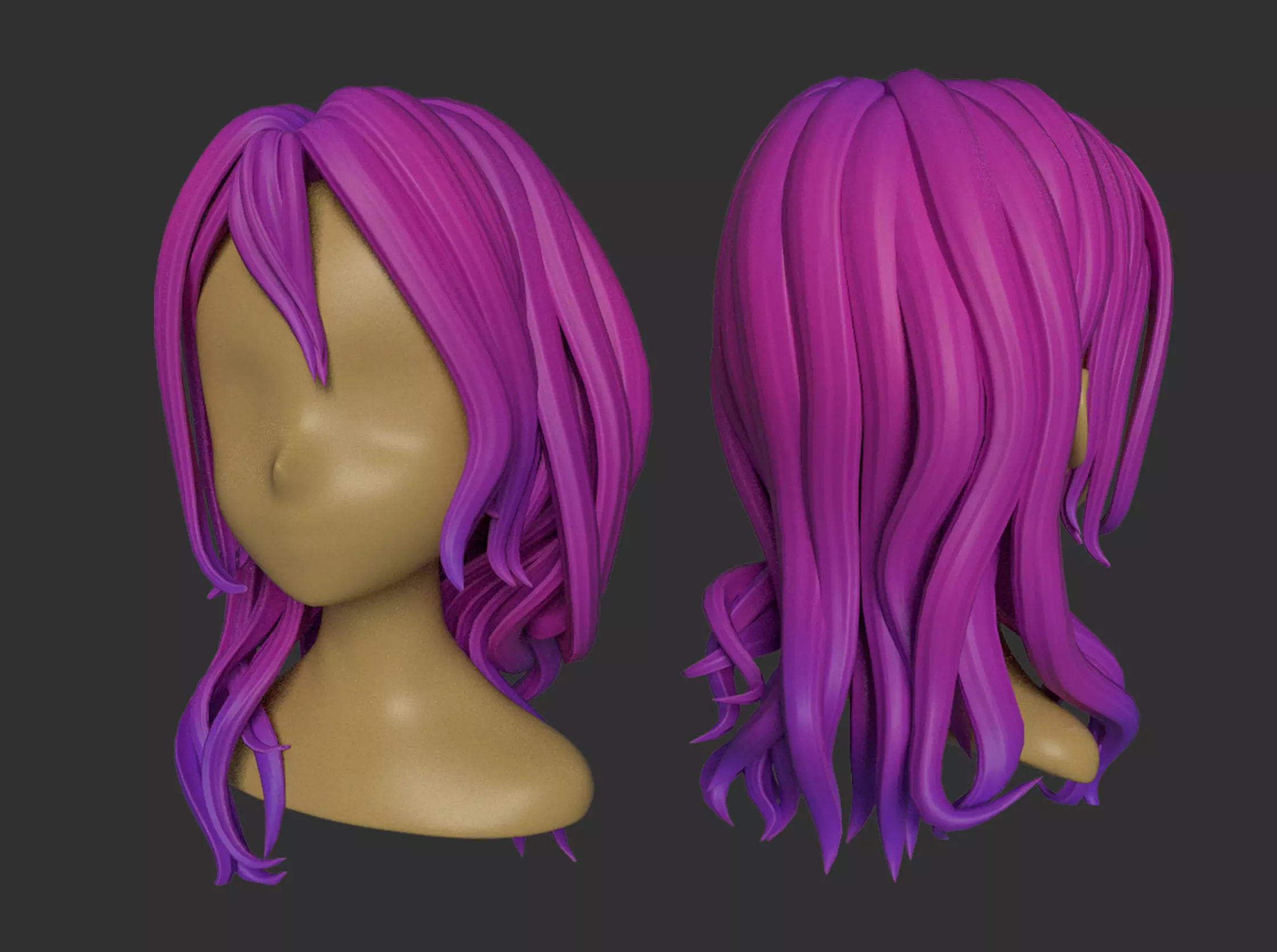 Long hair Low-poly 3D model