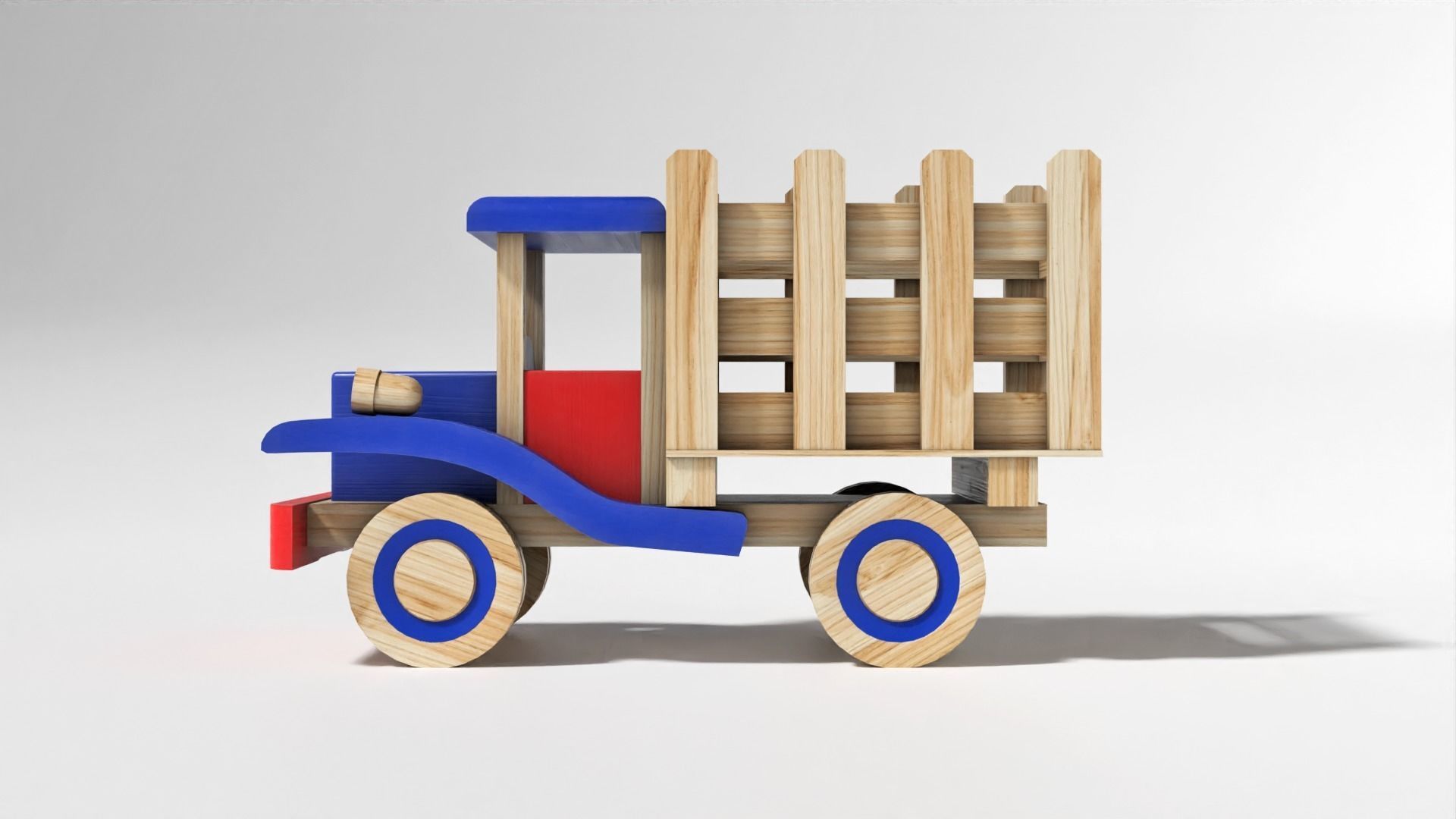 Wooden Toy Truck Car Low-poly 3D model_1