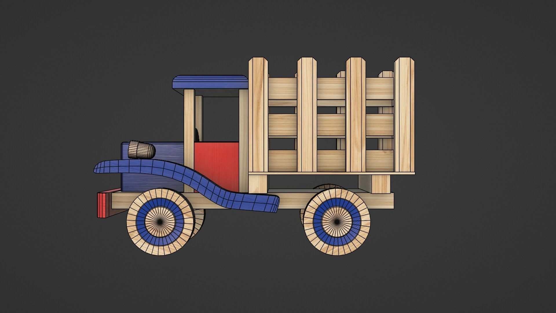 Wooden Toy Truck Car Low-poly 3D model_5
