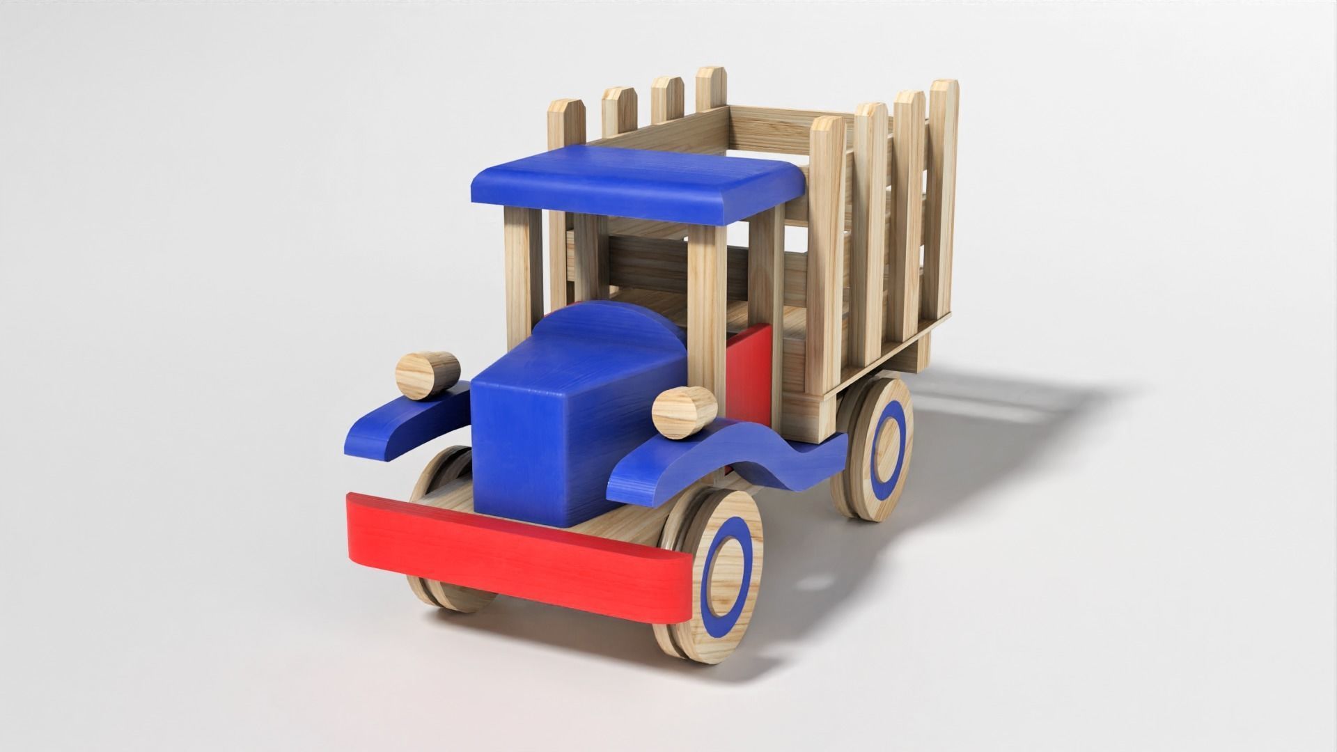 Wooden Toy Truck Car Low-poly 3D model_3