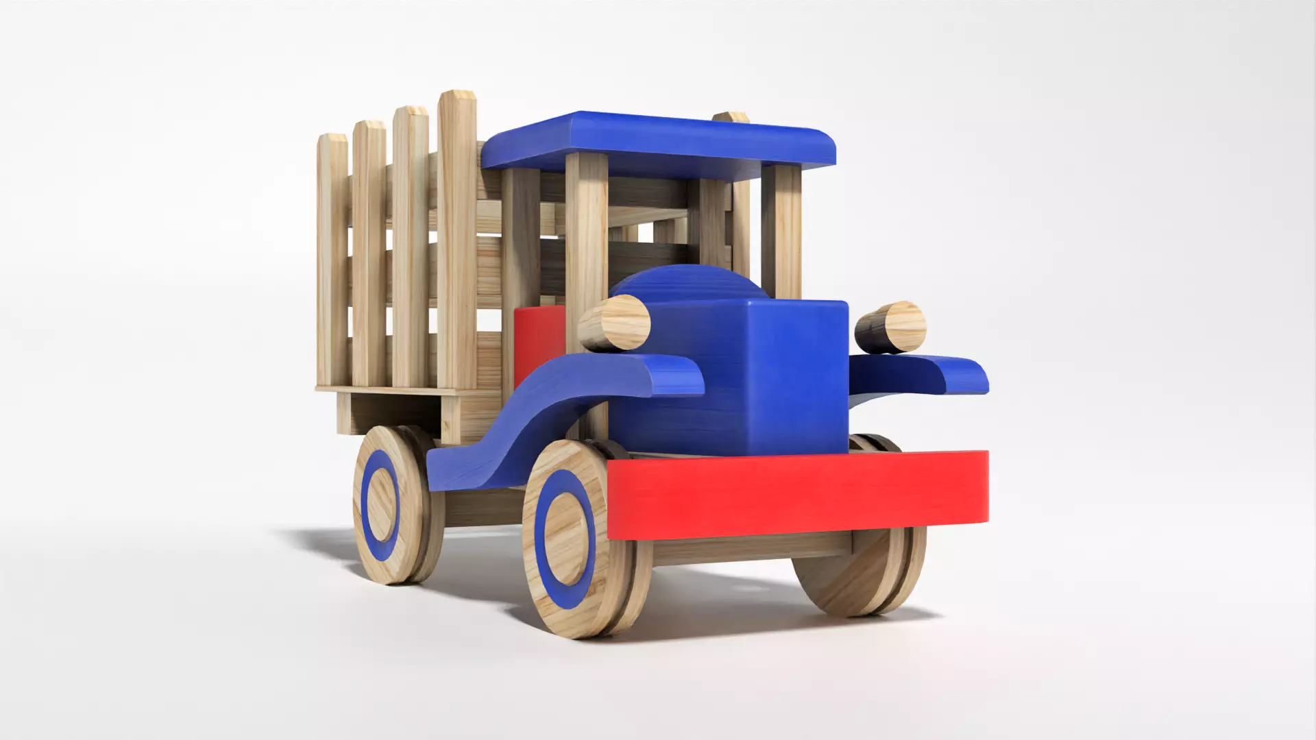 Wooden Toy Truck Car Low-poly 3D model_0