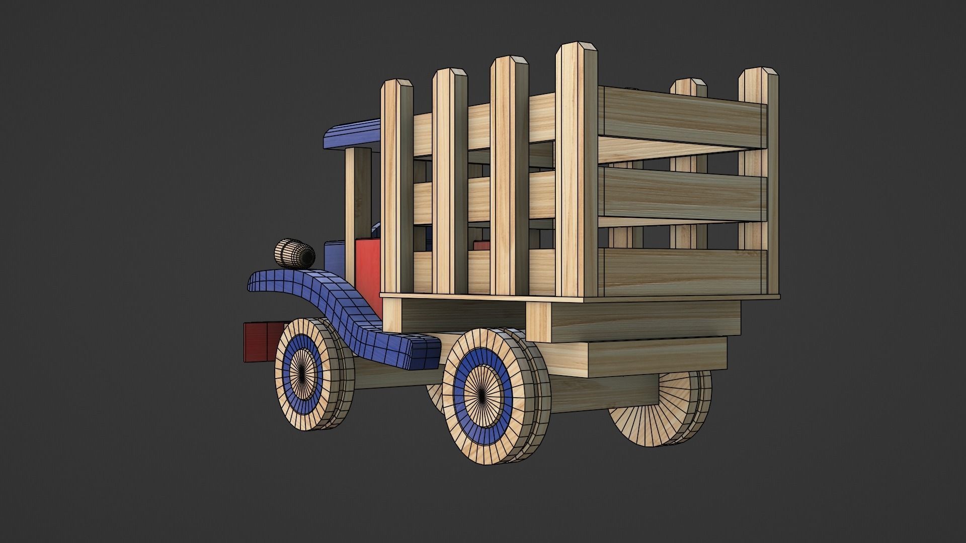 Wooden Toy Truck Car Low-poly 3D model_6