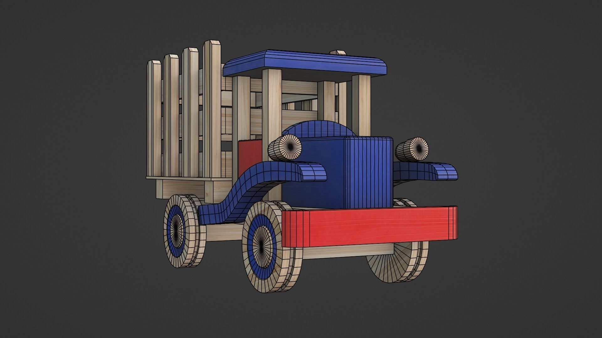 Wooden Toy Truck Car Low-poly 3D model_4