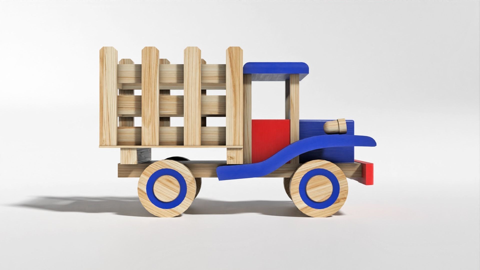 Wooden Toy Truck Car Low-poly 3D model_2