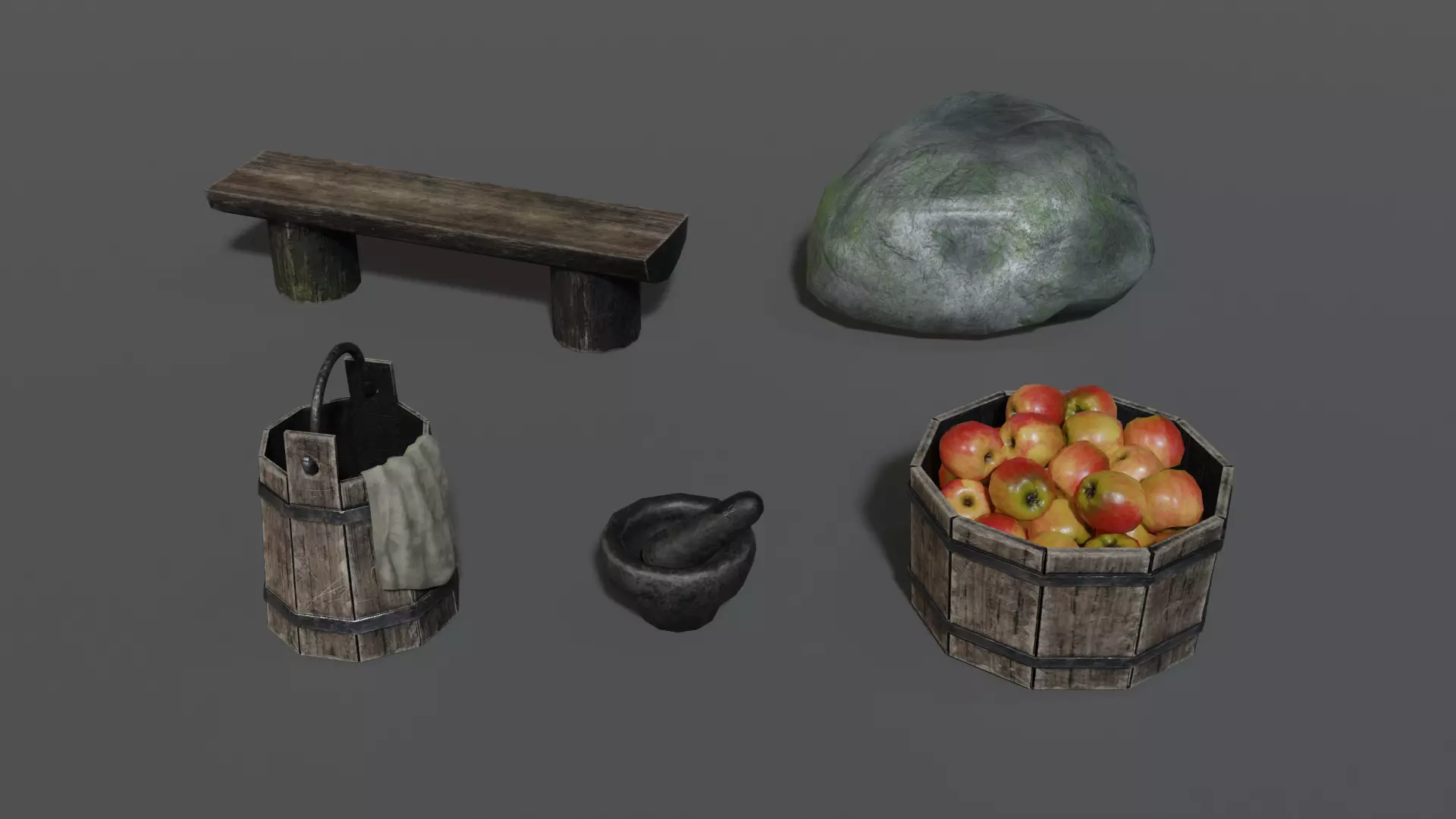 Medieval props game assets Low-poly 3D model_0