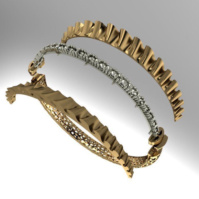 bracelet gold bangle with diamonds 3D print model_2