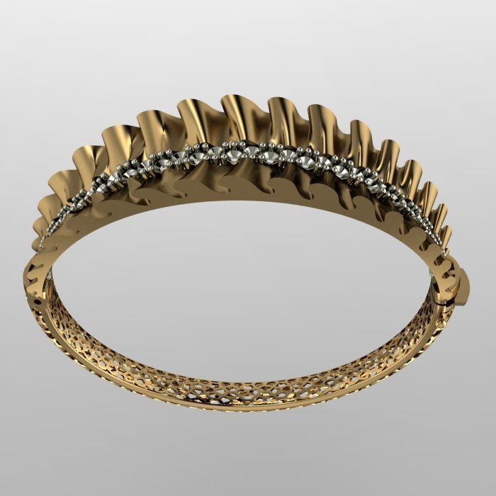 bracelet gold bangle with diamonds 3D print model_1