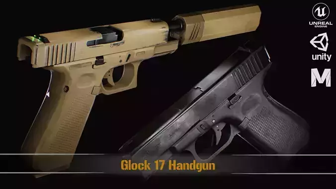 Glock 17 and 19x - Handguns Low-poly 3D model Glock 17 and 19x - Handguns Low-poly 3D model