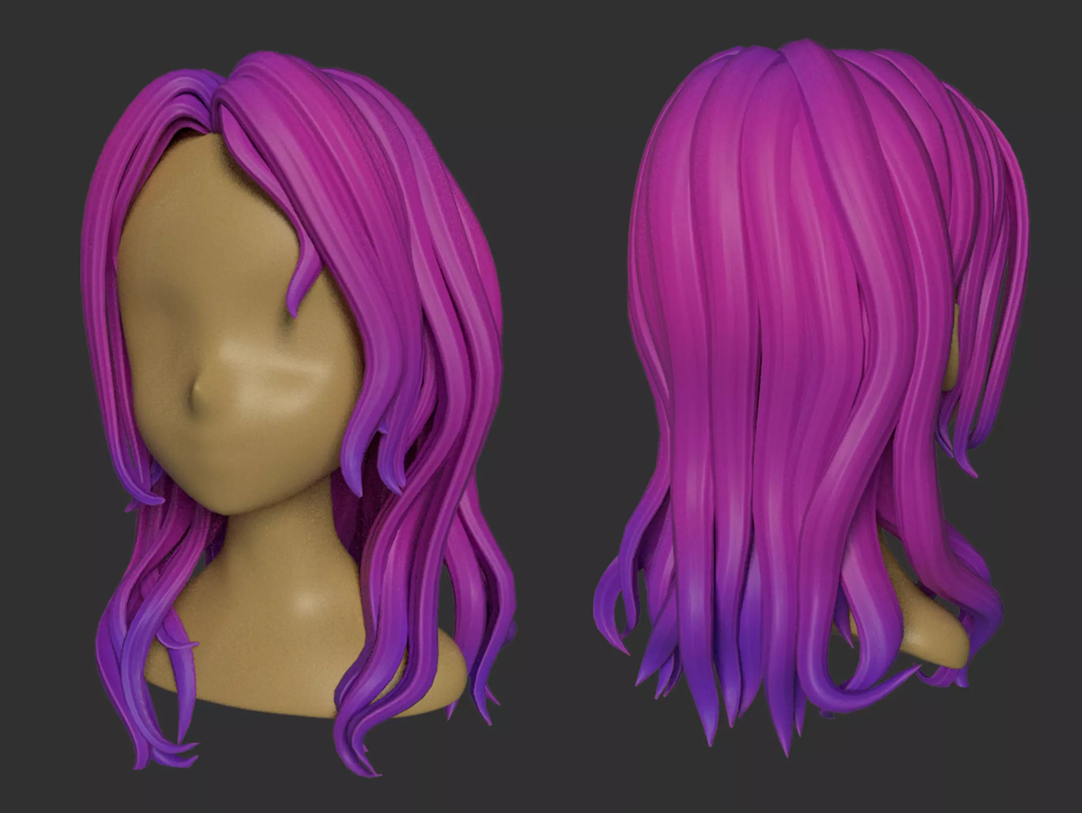 Long Hair Low-poly 3D model