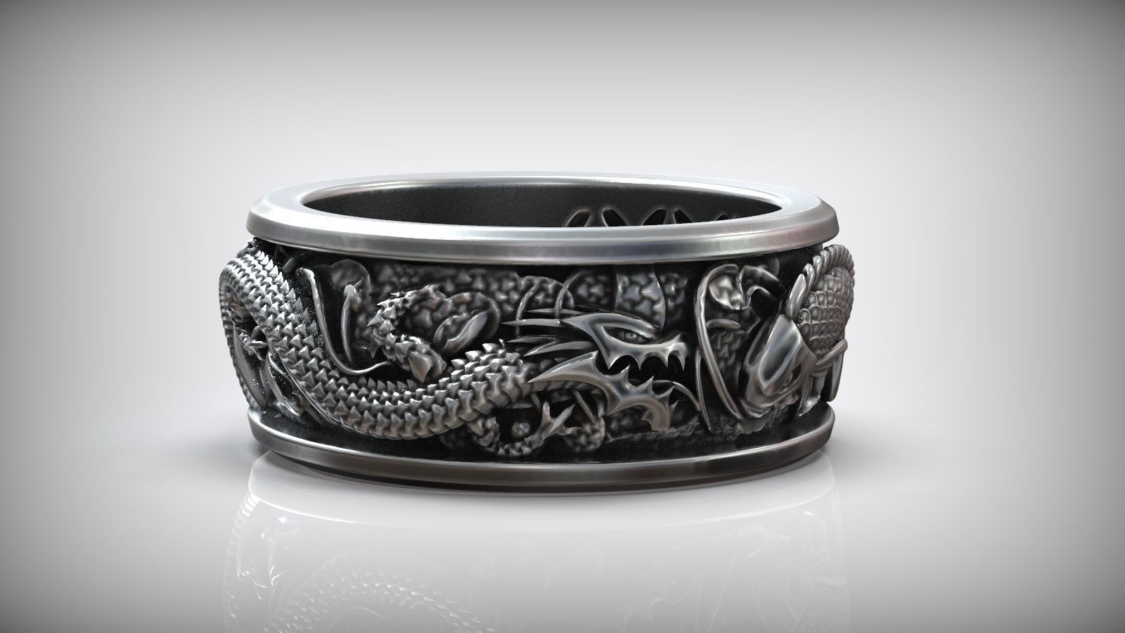 Dragon VS Koi Carp Fish Japanes Traditional Pattern Ring 3D print model_2