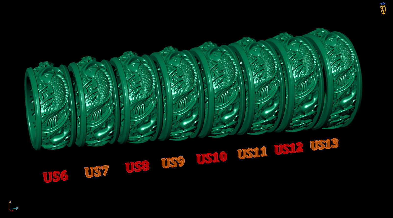 Dragon VS Koi Carp Fish Japanes Traditional Pattern Ring 3D print model_9