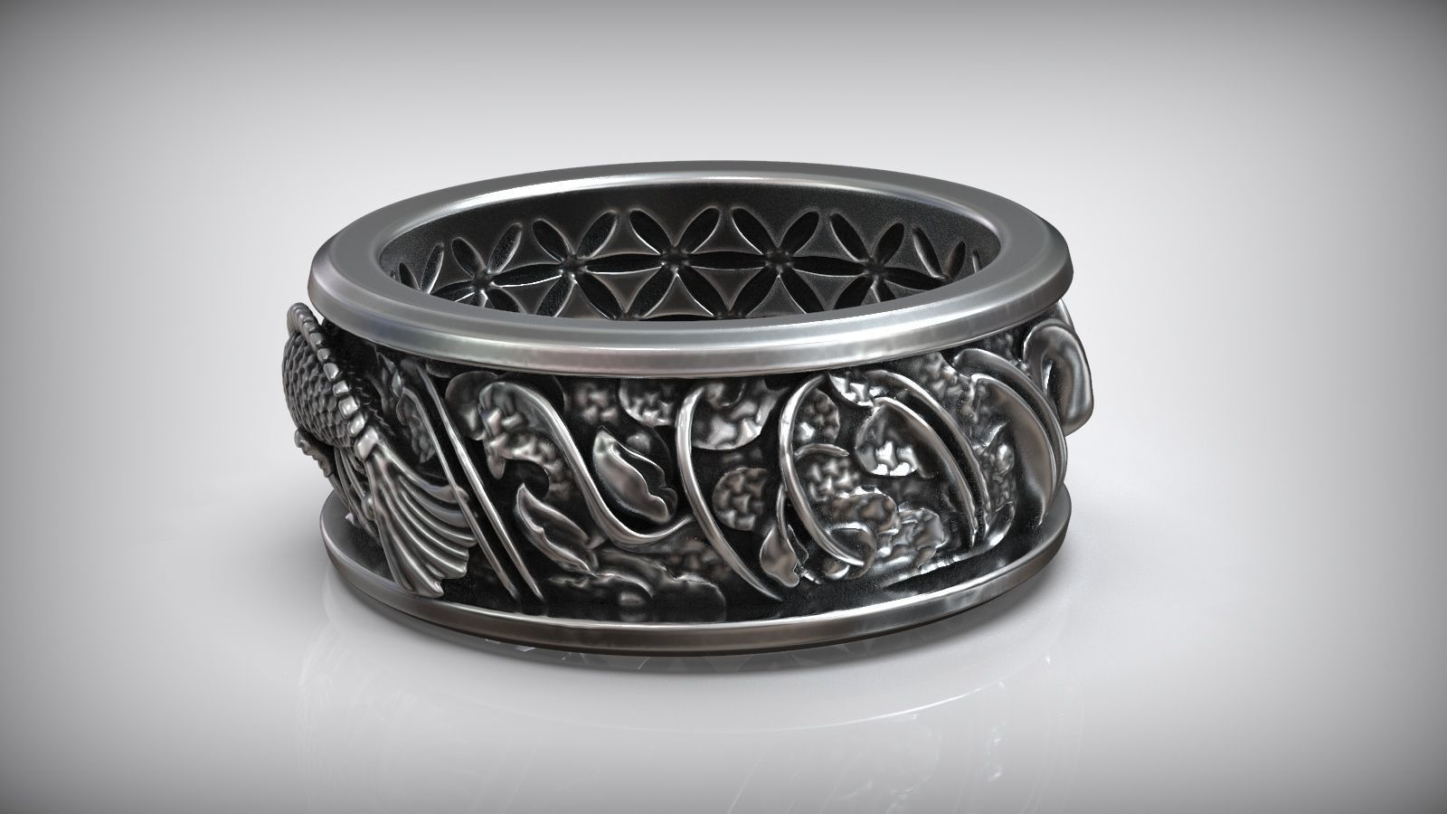 Dragon VS Koi Carp Fish Japanes Traditional Pattern Ring 3D print model_4