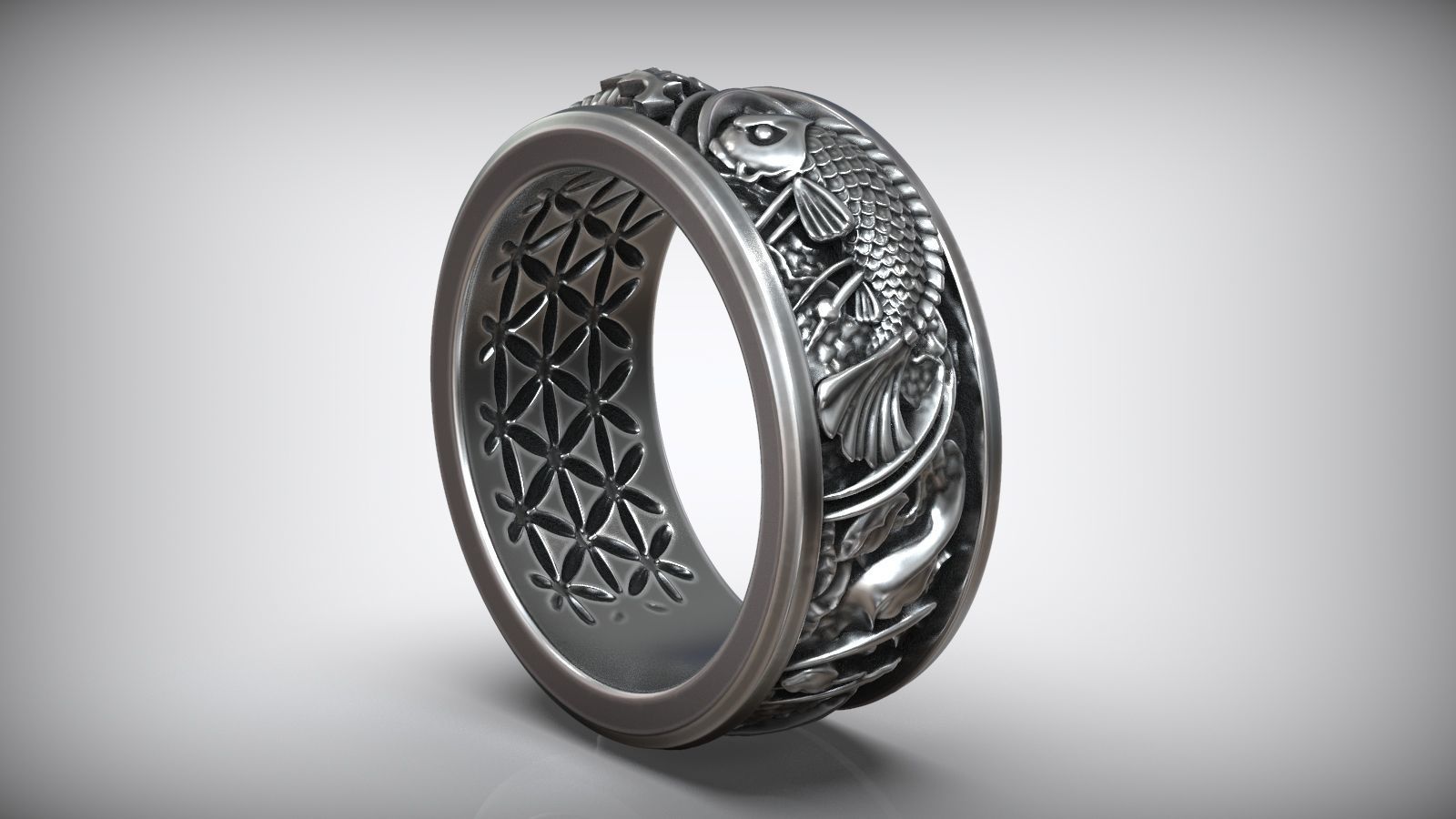 Dragon VS Koi Carp Fish Japanes Traditional Pattern Ring 3D print model_1
