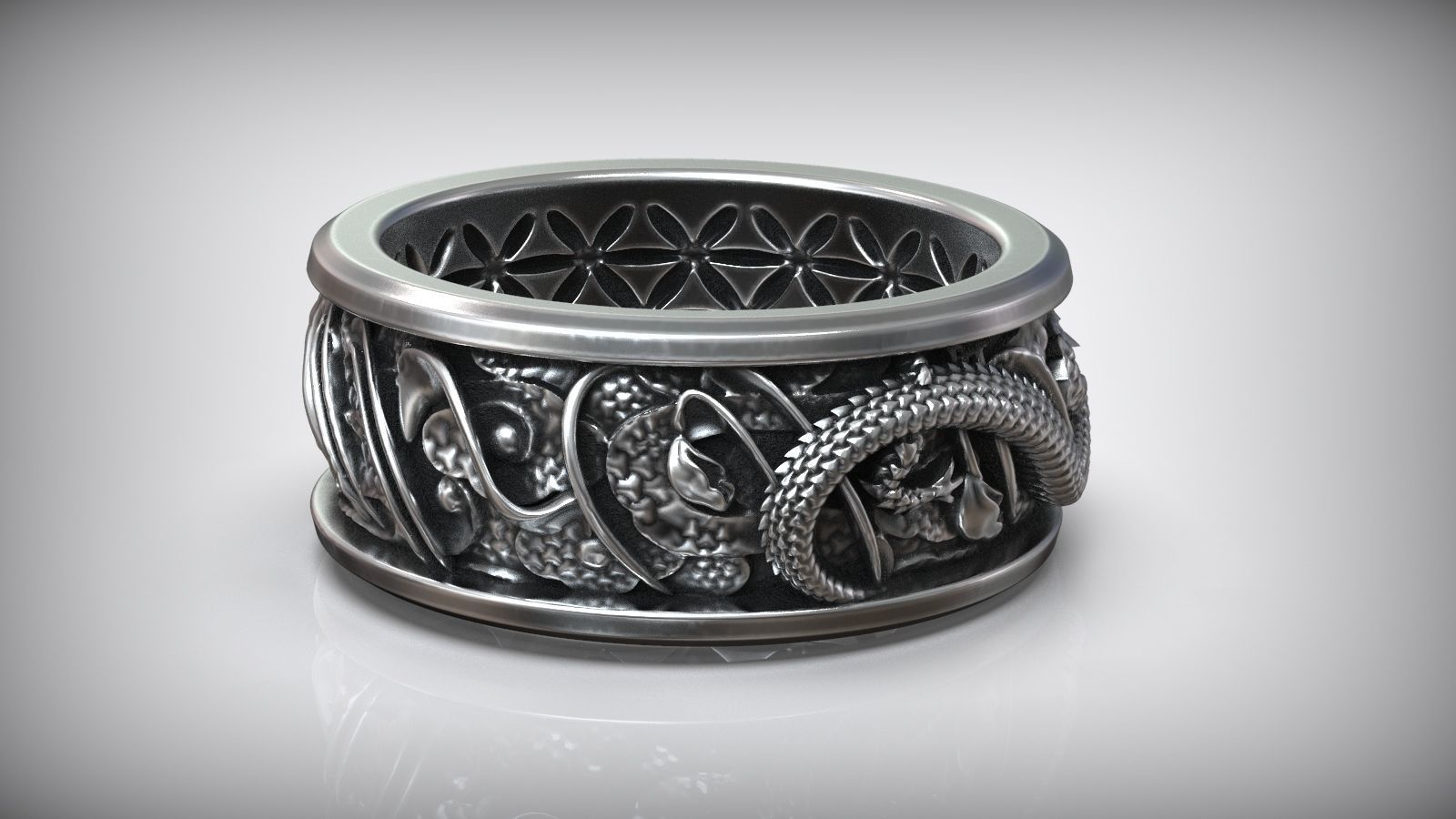 Dragon VS Koi Carp Fish Japanes Traditional Pattern Ring 3D print model_5