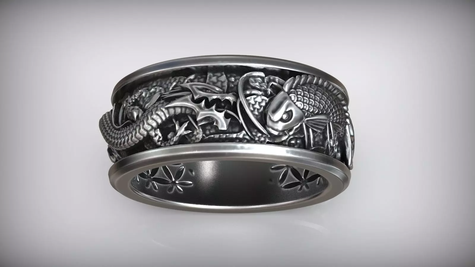 Dragon VS Koi Carp Fish Japanes Traditional Pattern Ring 3D print model_0