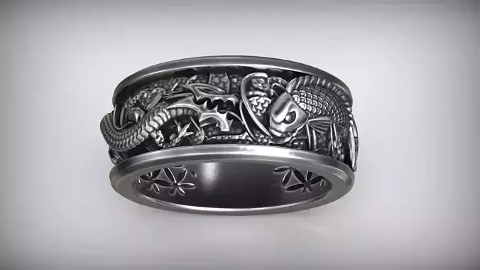Dragon VS Koi Carp Fish Japanes Traditional Pattern Ring 3D print model
