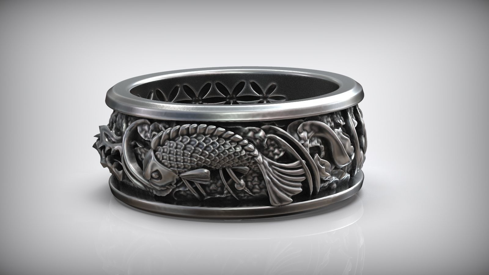 Dragon VS Koi Carp Fish Japanes Traditional Pattern Ring 3D print model_3