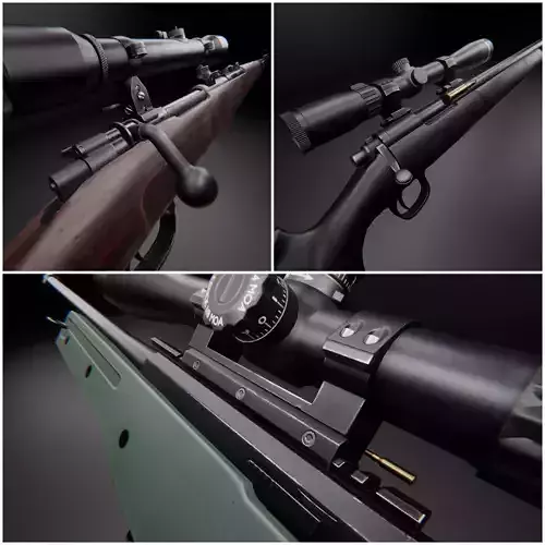 Modern AAA Bolt Action Rifle Pack Game Ready PBR Low-poly 3D model