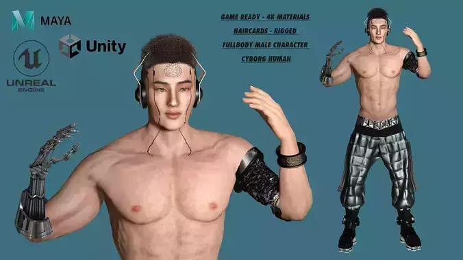 AAA 3D Cyborg Futuristic Male 02 -Game Ready Realistic Character Low-poly 3D model
