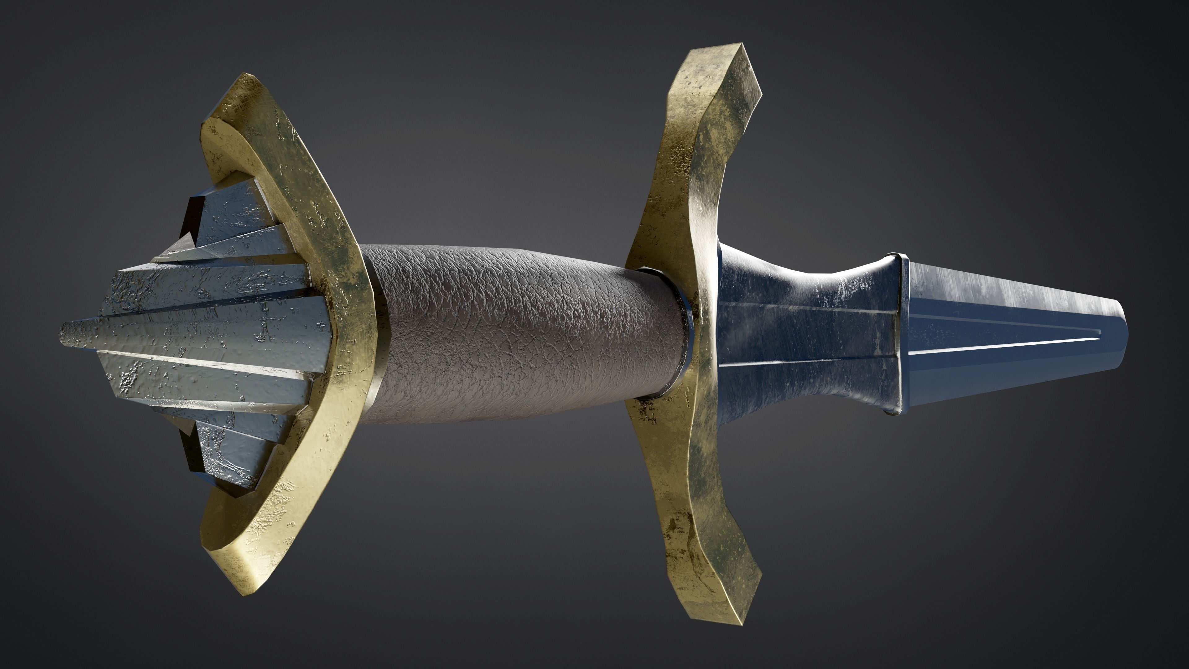 Medieval sword with ricasso Low-poly 3D model_5