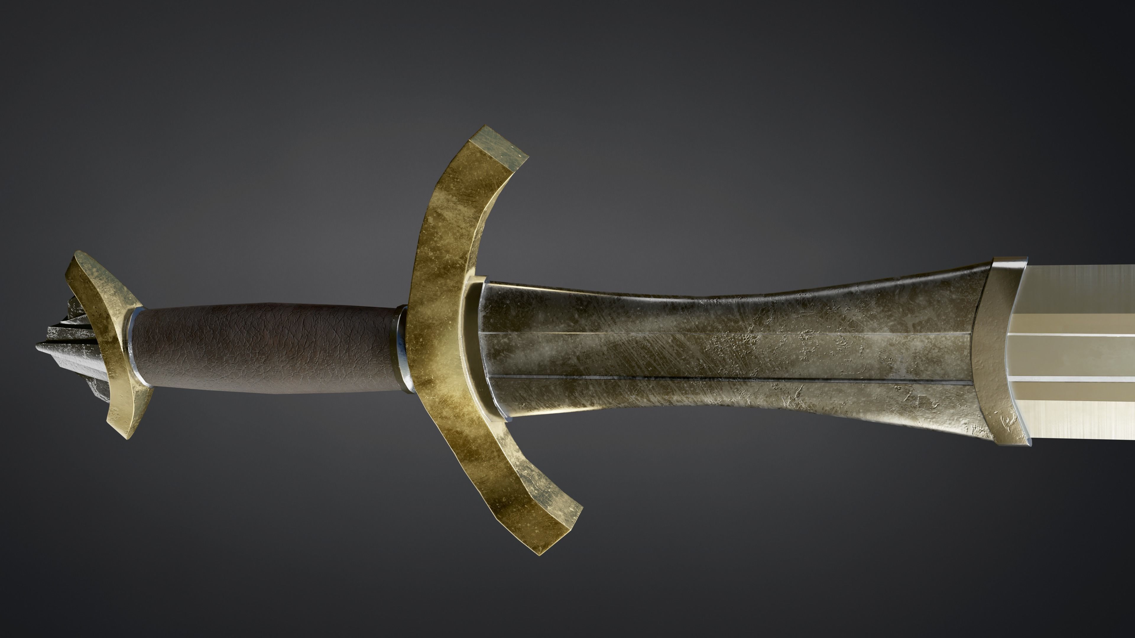 Medieval sword with ricasso Low-poly 3D model_4