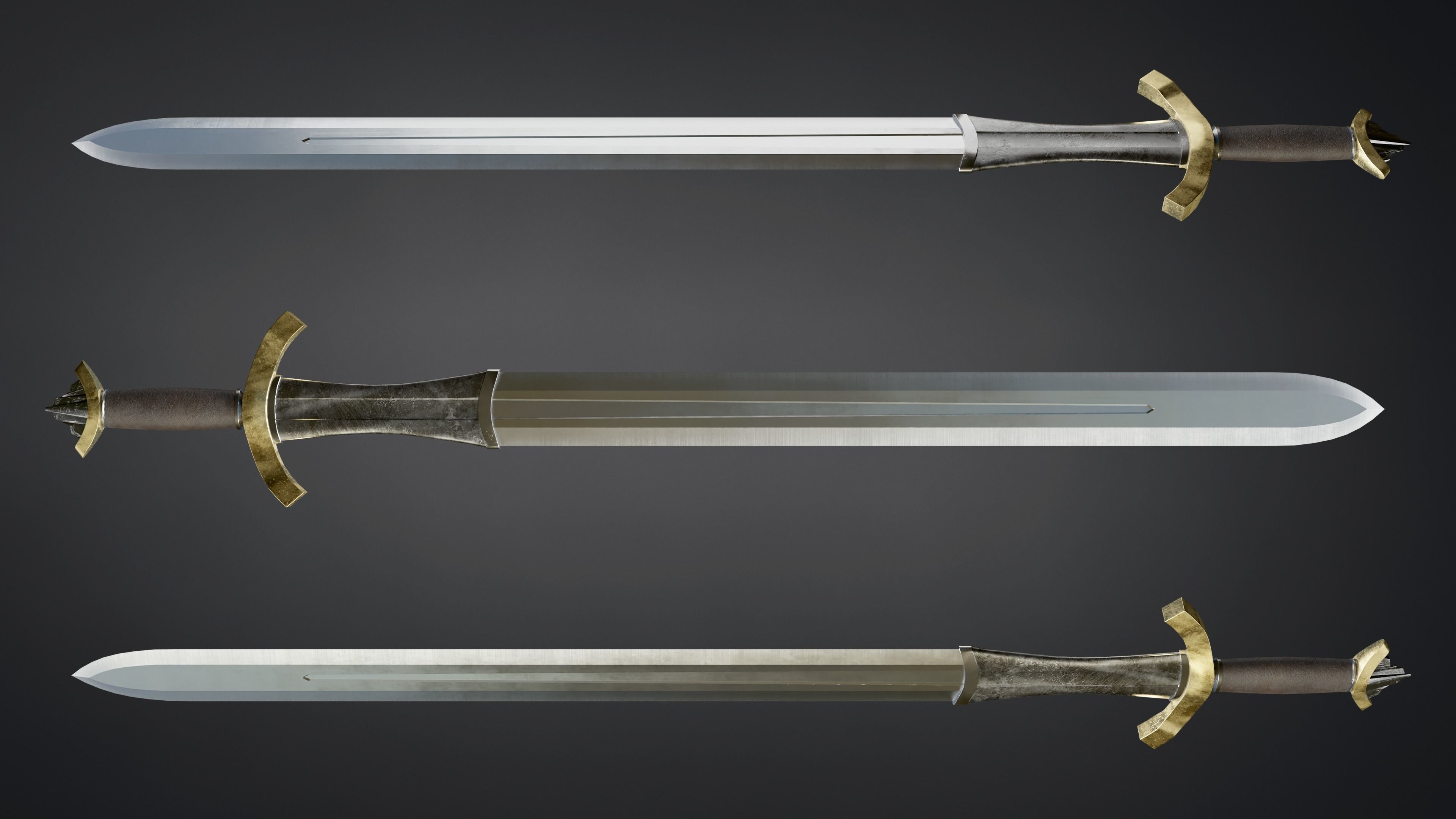 Medieval sword with ricasso Low-poly 3D model_2