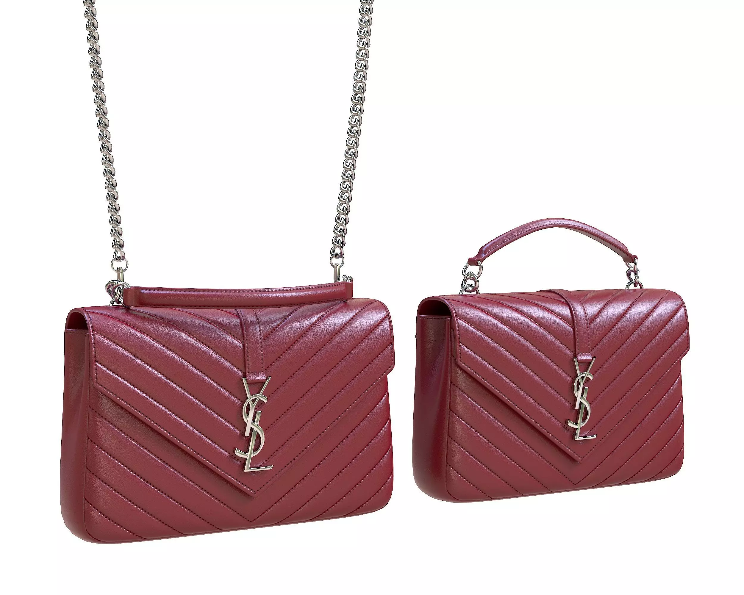YSL Saint Laurent College Medium Chain Bag Red Low-poly 3D model_0