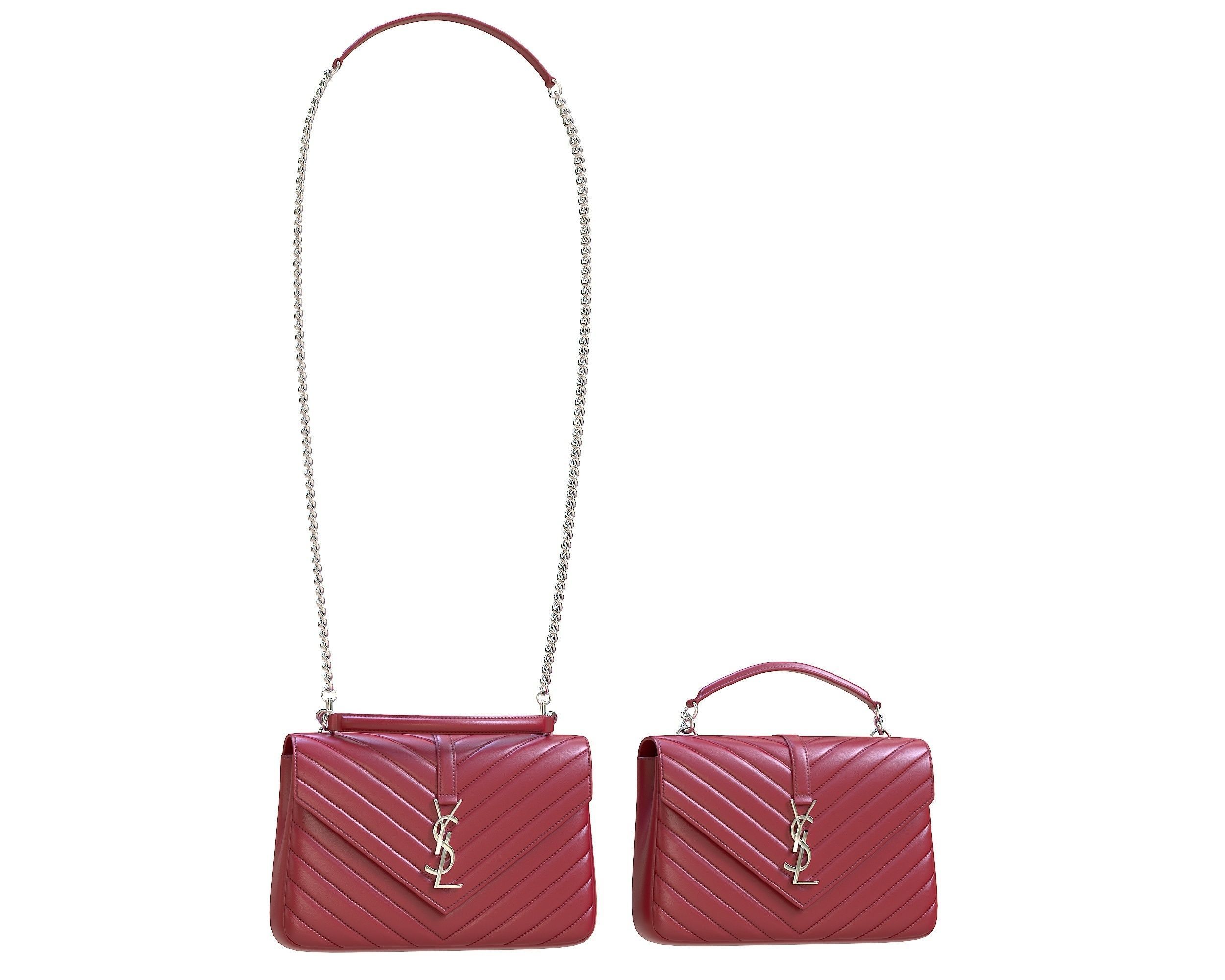 YSL Saint Laurent College Medium Chain Bag Red Low-poly 3D model_2