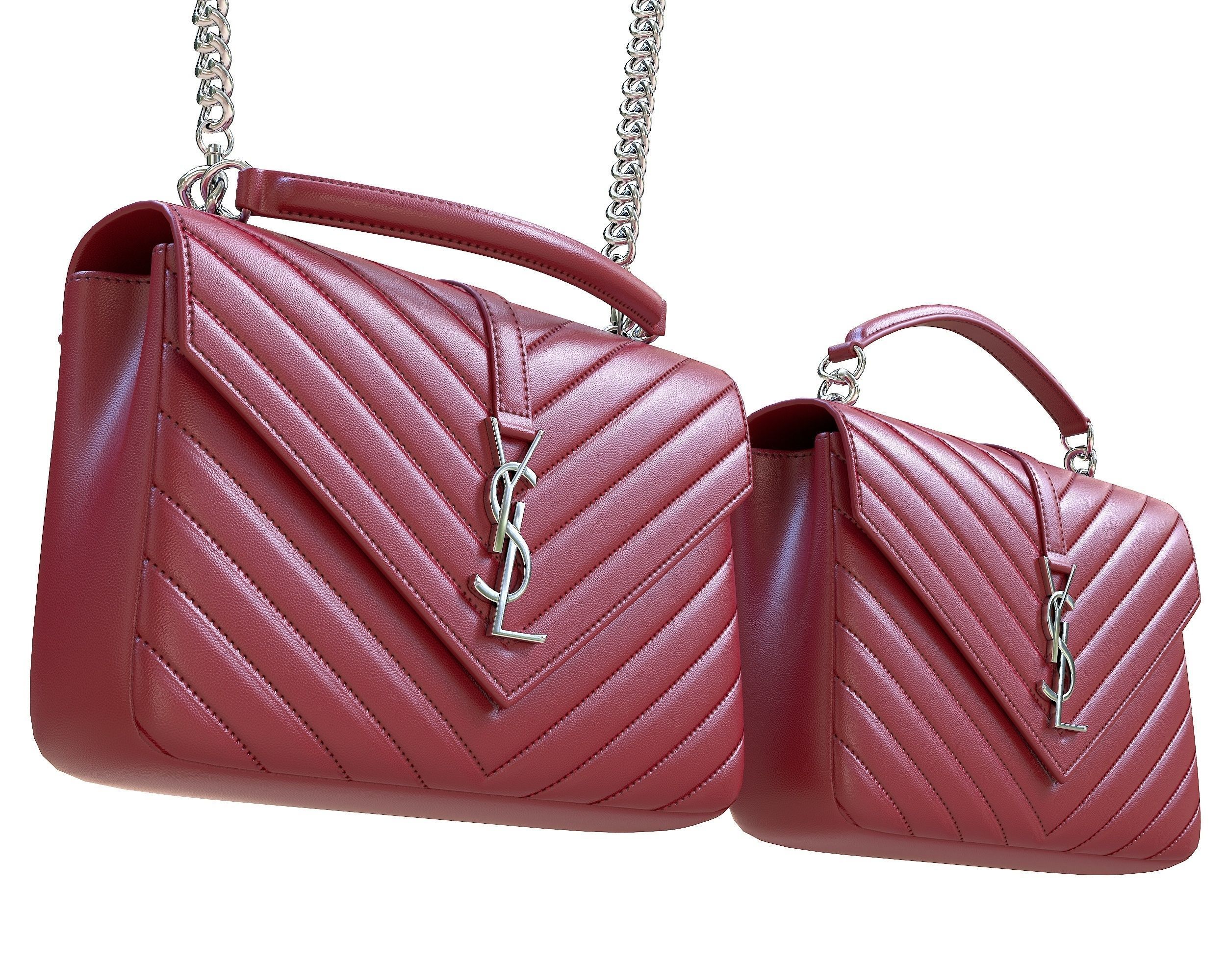 YSL Saint Laurent College Medium Chain Bag Red Low-poly 3D model_3