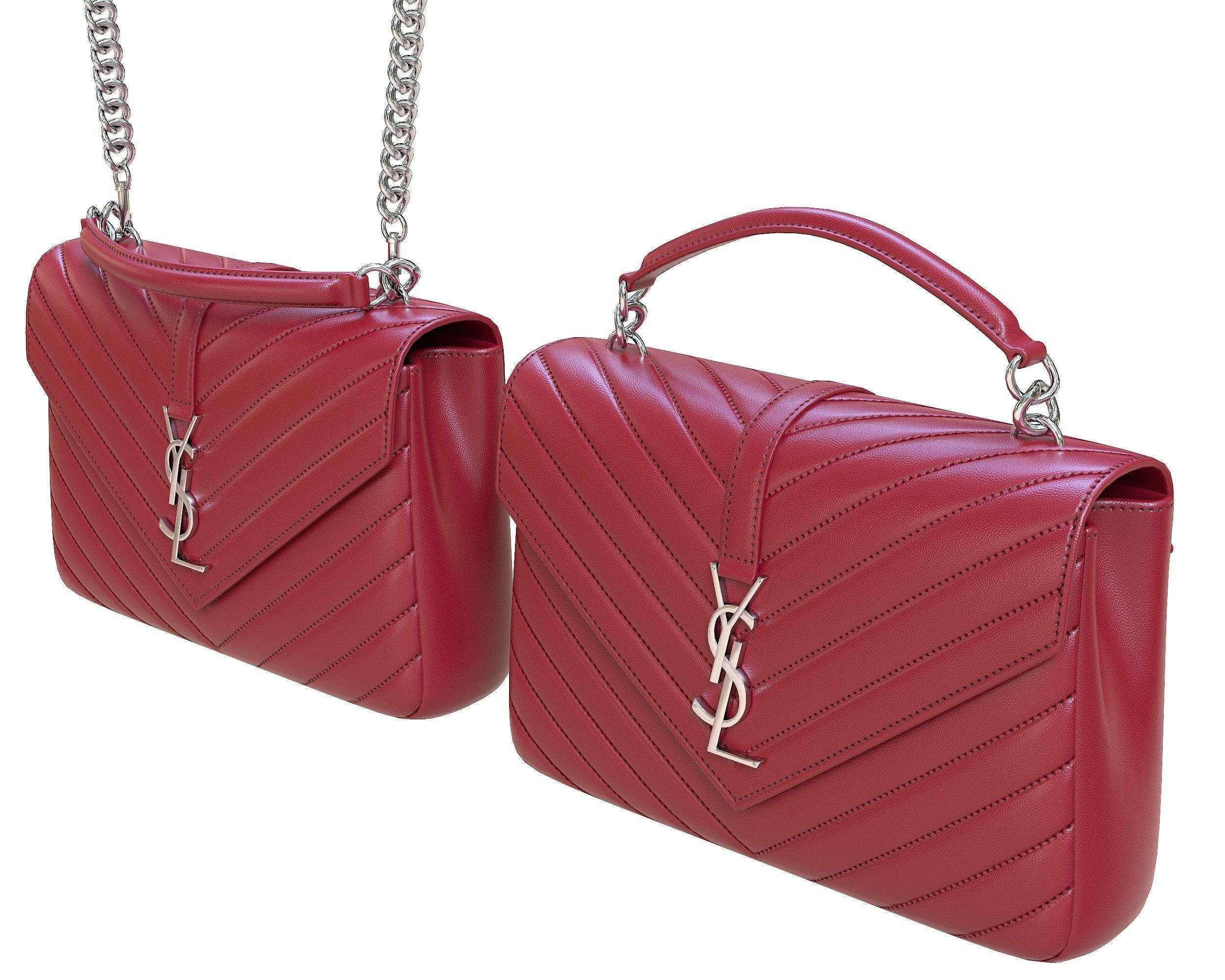 YSL Saint Laurent College Medium Chain Bag Red Low-poly 3D model_5