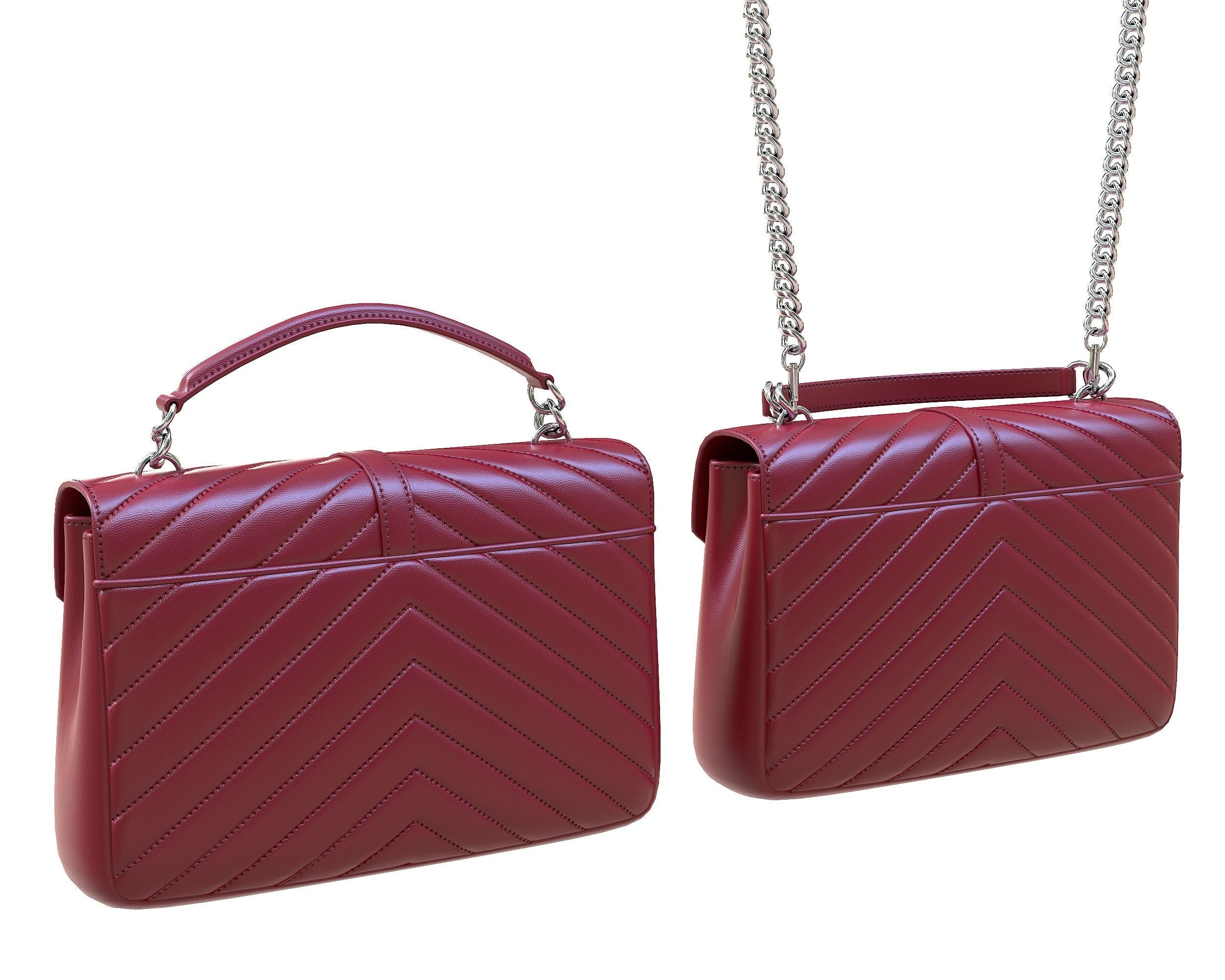 YSL Saint Laurent College Medium Chain Bag Red Low-poly 3D model_4