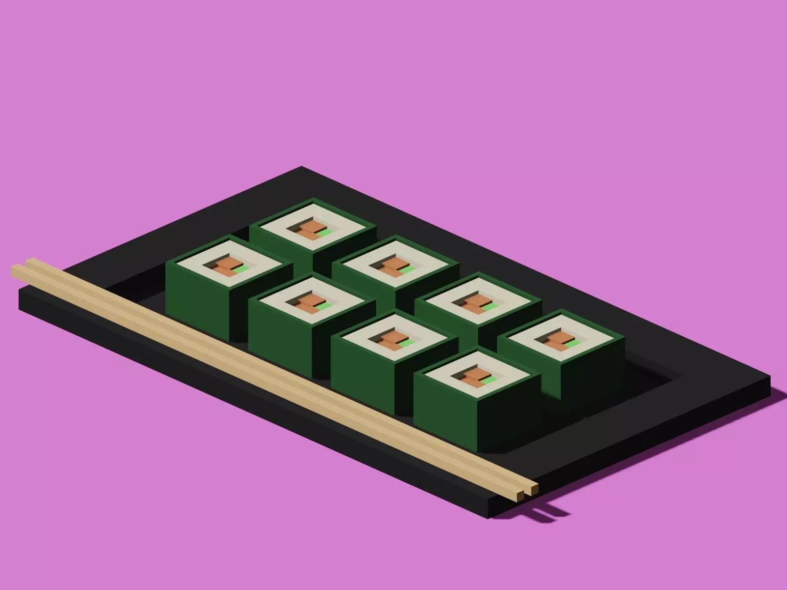 Sushi low poly on tray with chopsticks Low-poly 3D model_0