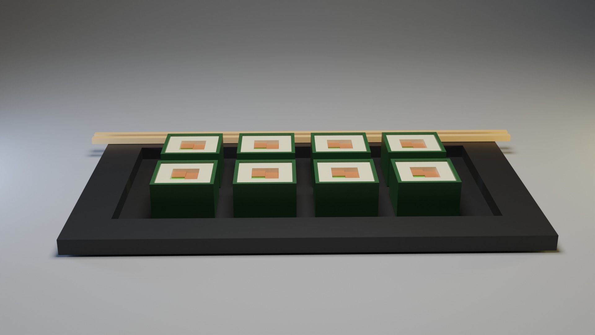 Sushi low poly on tray with chopsticks Low-poly 3D model_1