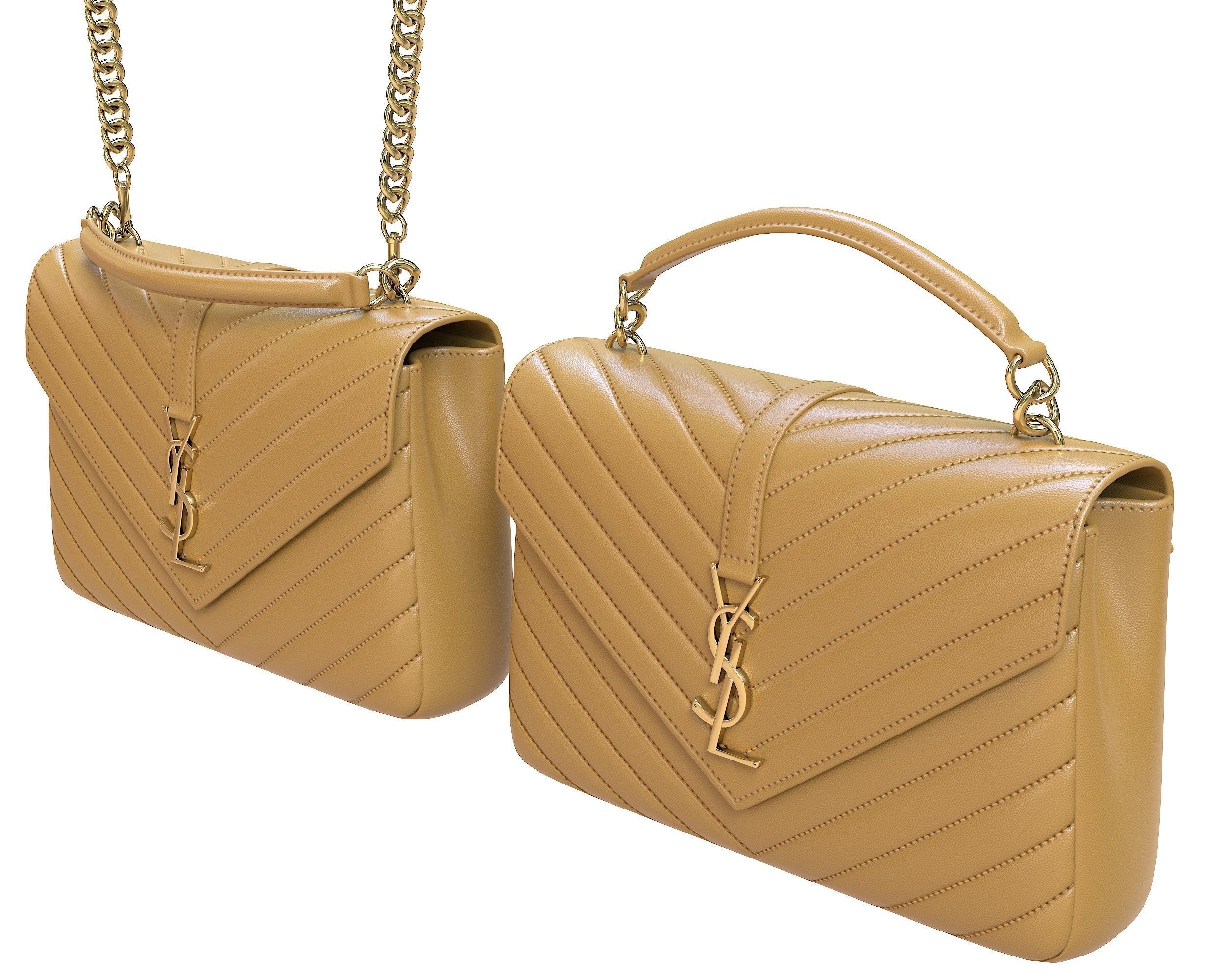 YSL Saint Laurent College Medium Chain Bag Yellow Low-poly 3D model_4