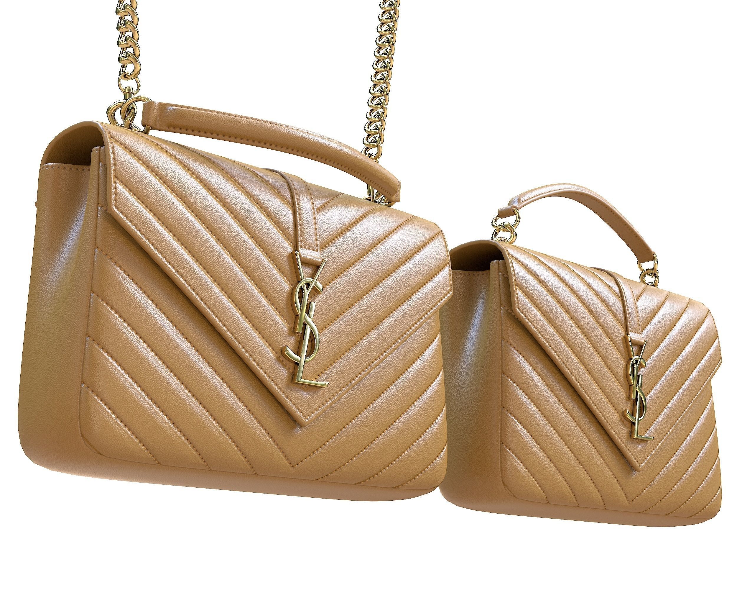 YSL Saint Laurent College Medium Chain Bag Yellow Low-poly 3D model_3