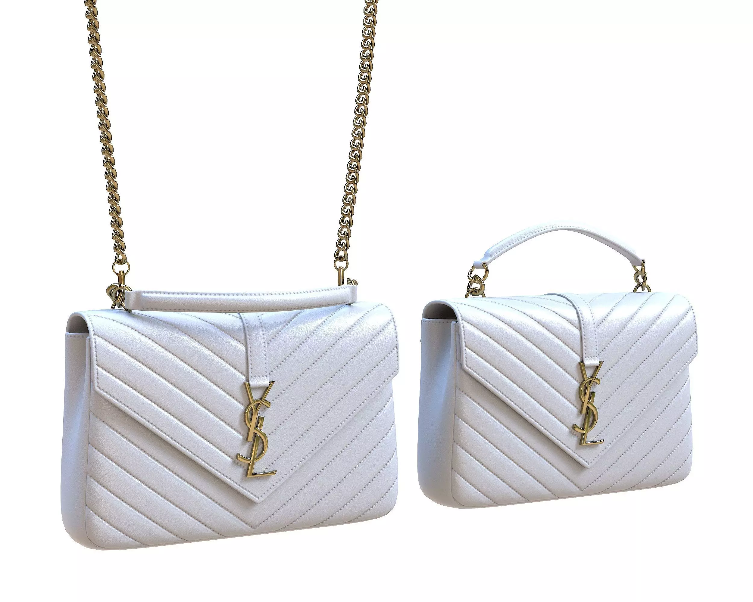 YSL Saint Laurent College Medium Chain Bag White Low-poly 3D model_0